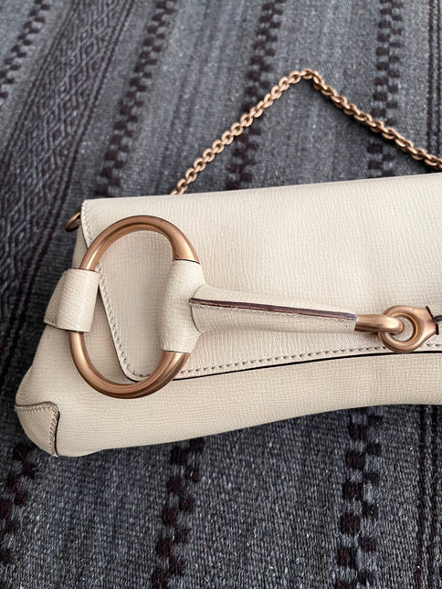 Gucci Horsebit 1955 Large White Leather Shoulder Bag