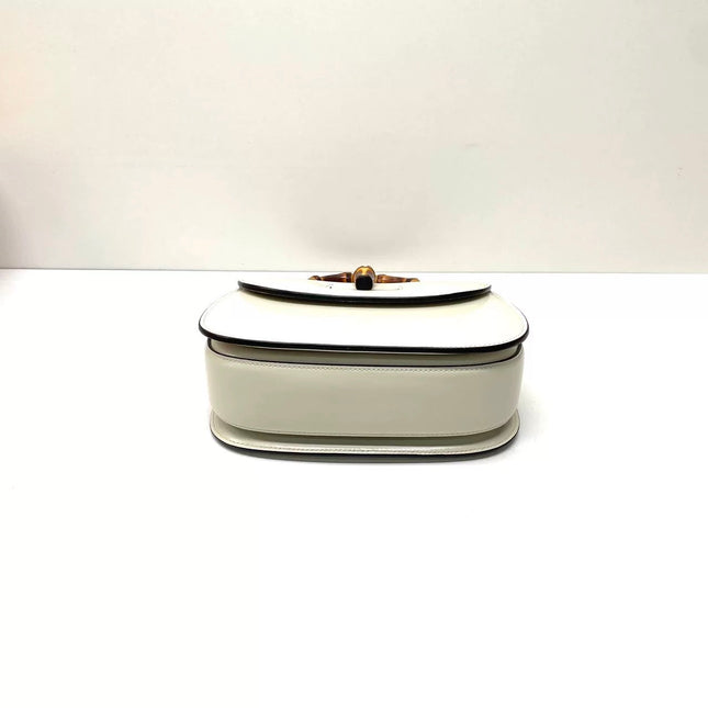 Gucci Bamboo 1947 Top Handle Bag Small White Box Leather Canvas Strap