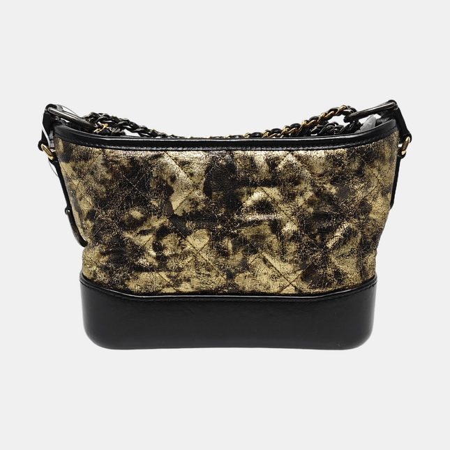 Chanel Gabrielle Small Metallic Crumpled Goatskin Quilted Black and Gold Bag
