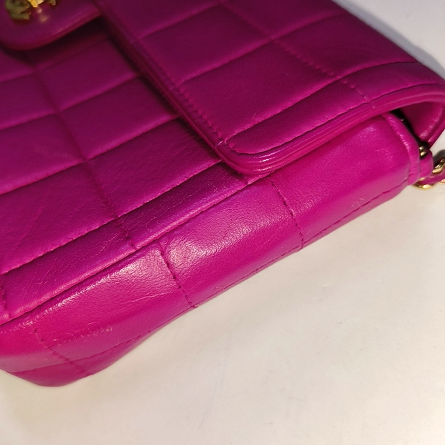 Chanel East West Chocolate Bar Fuchsia Pink Leather 24k Gold hardware