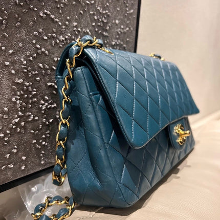 Chanel Classic Flap Medium Vintage Navy Lambskin Leather 24k Gold Hardware