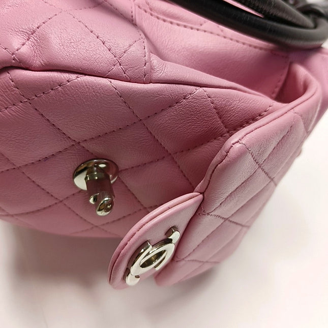 Chanel Cambon Large Pink Calfskin Leather Double Strap Handbag