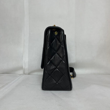 Chanel Vintage Flap Bag Medium Black Lambskin Leather Mega CC Gold Hardware
