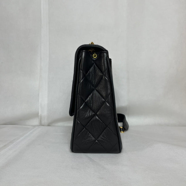Chanel Vintage Flap Bag Medium Black Lambskin Leather Mega CC Gold Hardwarei