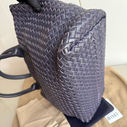 Bottega Veneta Cabat Small Intreccio Leather Tote Bag Navy