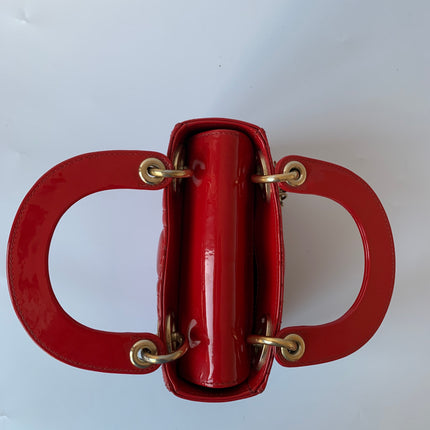 Sold Lady Dior Patent Leather Red Mini handbag with gold hardware