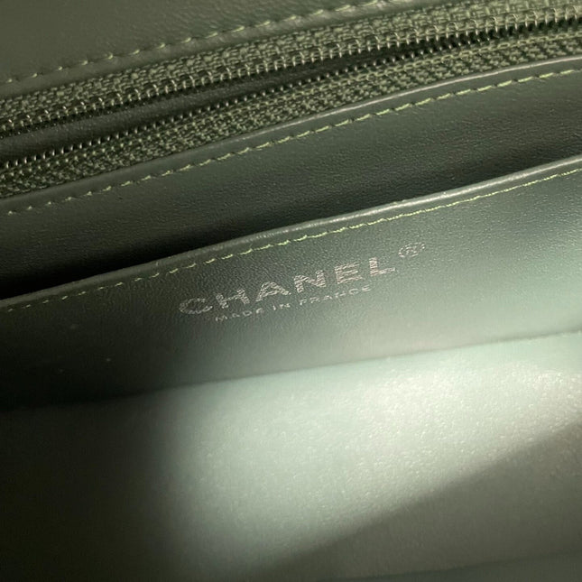 Chanel Classic Flap Mini Rectangular 2019 Green Lambskin Leather Silver Hardware