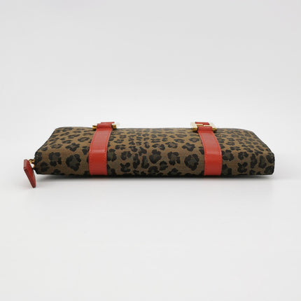 Fendi Clutch Denim Leopard Print with Red Leather Handles
