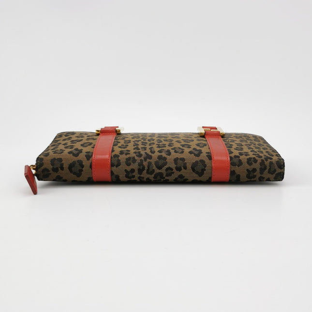 Fendi Clutch Denim Leopard Print with Red Leather Handles