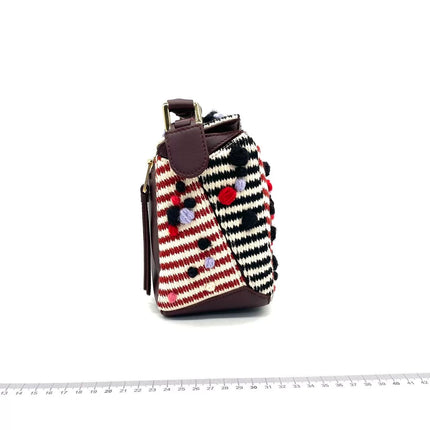 Loewe x Albers Puzzle Small Multicolor Woven Wool and Leather with Pompoms Crossbody Bag