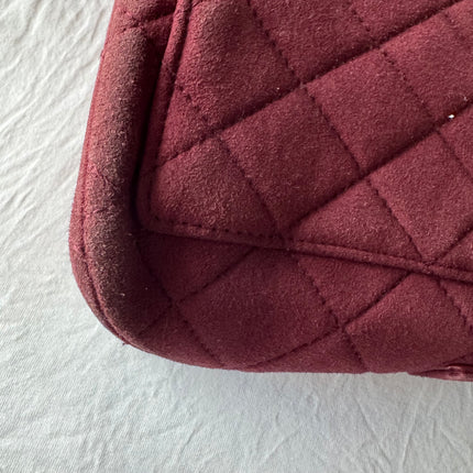 Chanel Vintage Medium Flap Top Handle Bag Burgundy Suede Leather 1997-1999