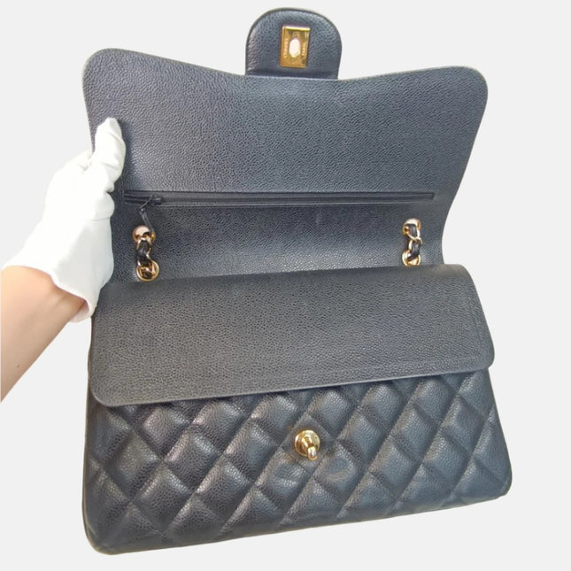 Chanel Classic Flap Jumbo Black Caviar Leather Double Flap with Gold Hardware, 2012