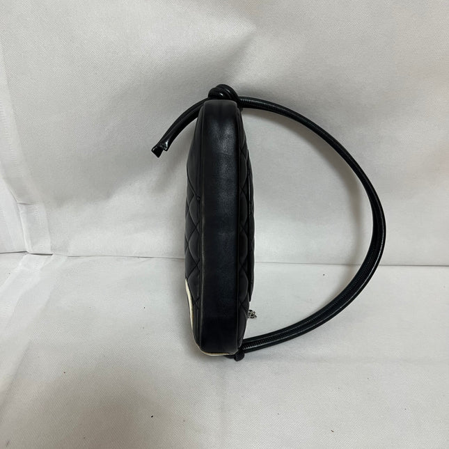 Chanel Cambon Clutch Black Leather White Logo