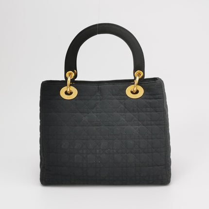 Lady Dior Vintage Medium Black Cloth with Yellow Gold-tone Hardware