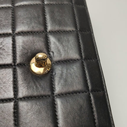 Chanel East West Chocolate Bar Black Leather Gold Hardware Black Interior