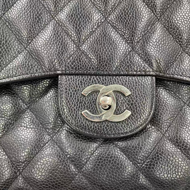 Chanel Classic Flap Jumbo Black Caviar Leather Single Flap Silver Hardware 2006-08