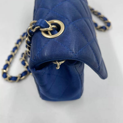 Chanel Classic Flap Mini 2013 Blue Silk Satin Gold Hardware