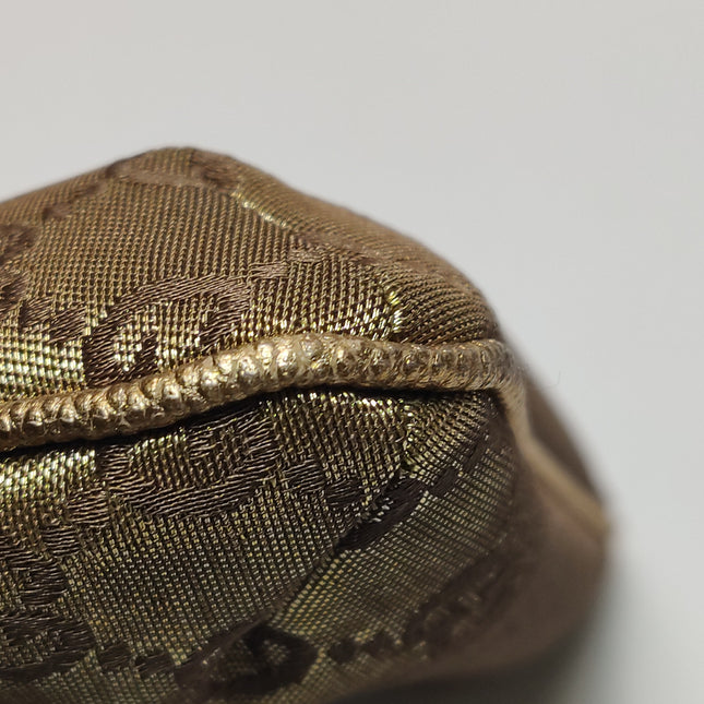 Gucci Clutch Pochette Gold Monogram Canvas and Leather Heart Chain