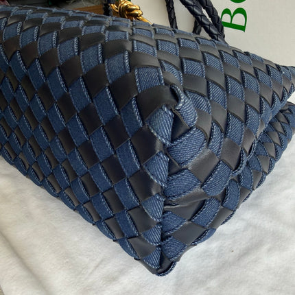 Bottega Veneta Andiamo Medium Navy Leather and Denim Intrecciato Leather Handbag