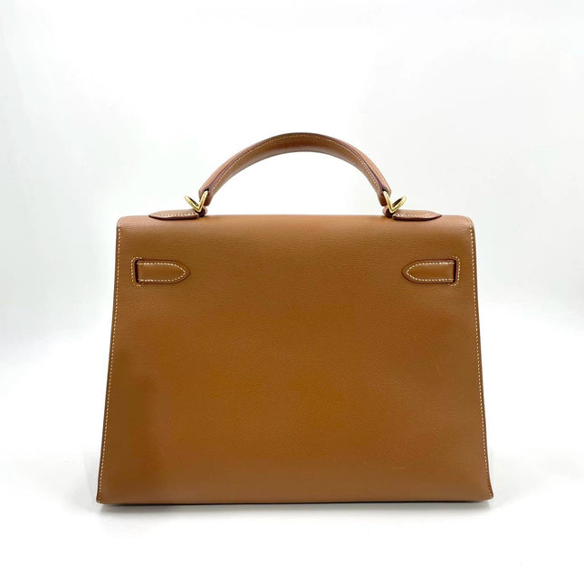 Hermes Kelly 32 Sellier Gold Epsom Leather Gold HW Double Ring 2002