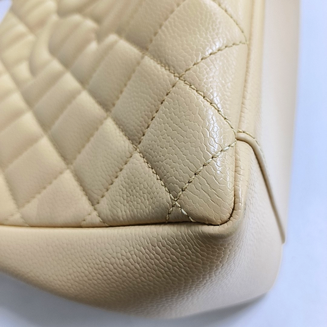Chanel GST Grand Shopping Tote Beige Caviar Leather PM Gold Hardware