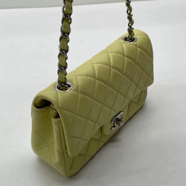 Chanel Classic Flap Rectangular Mini Yellow Lambskin Leather Silver Hardware Microchip