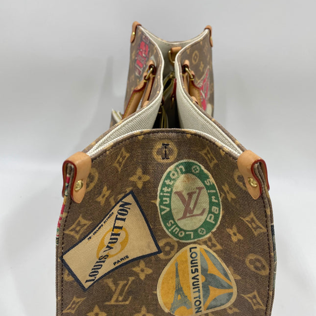Sac cabas Louis Vuitton OnTheGo Large Hotel Labels Monogram Marron