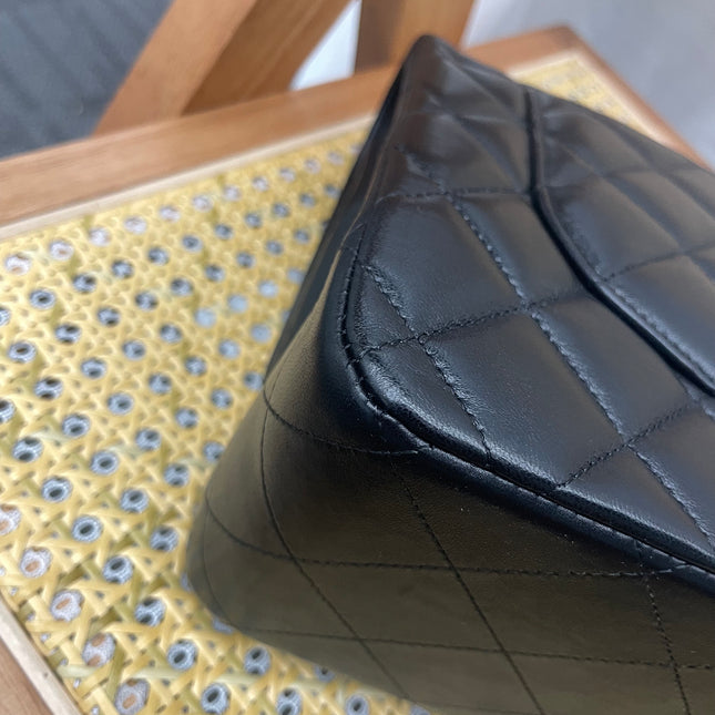 Chanel Classic Flap Jumbo Black Lambskin Leather Double Flap Gold Hardware, 2017-18
