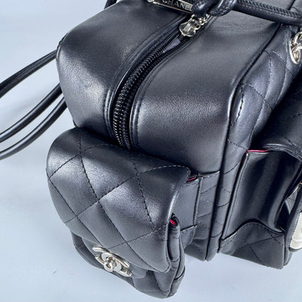 Chanel Cambon Multi-pocket Ligne Reporter Bag Medium Black Calfskin Leather White Logo