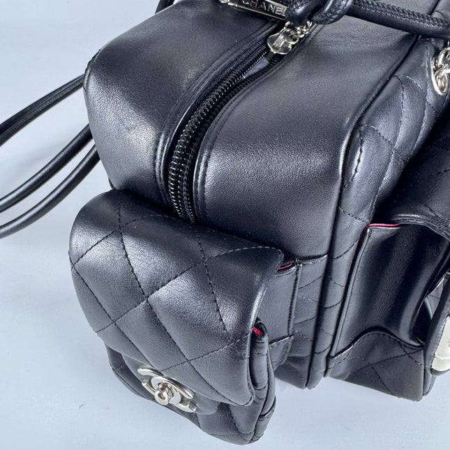 Chanel Cambon Multi-pocket Ligne Reporter Bag Medium Black Calfskin Leather White Logo