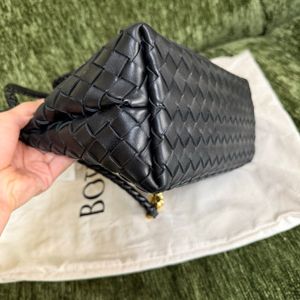 Bottega Veneta Andiamo Medium Black Intrecciato Leather Handbag