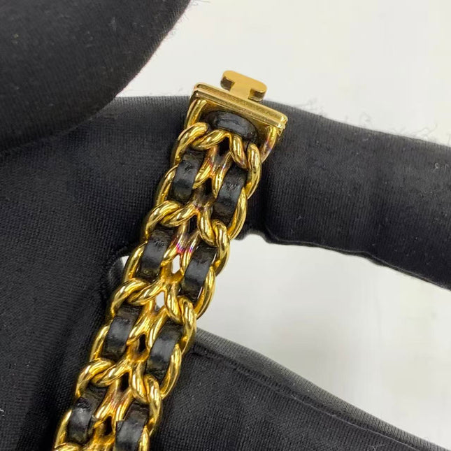 CHANEL Vintage PREMIERE Watch Small Black Leather and 24KT Yellow Gold Plated