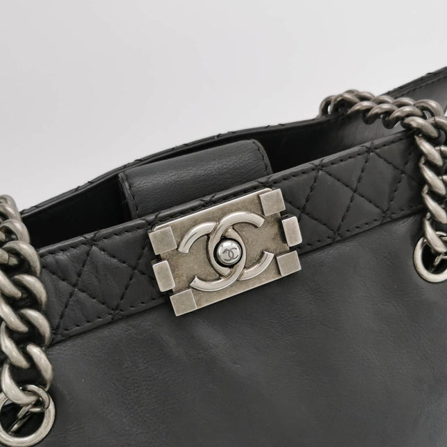 Sold Chanel Boy Reverso Shopping Tote Calfskin Leather Black