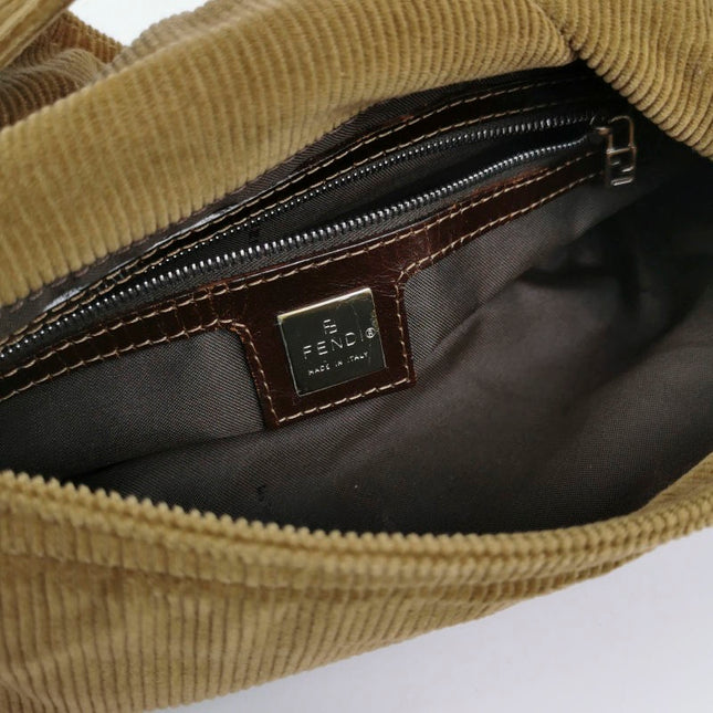 FENDI Baguette Vintage Corduroy Beige Brown Shoulder Bag