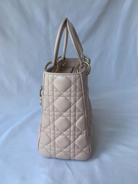 Sold Lady Dior Pink Cannage Leather Medium