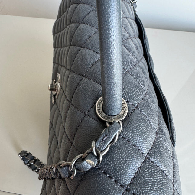 Chanel Coco Handle Maxi Grey Caviar Leather Silver Hardware 32cm, 2015-2016