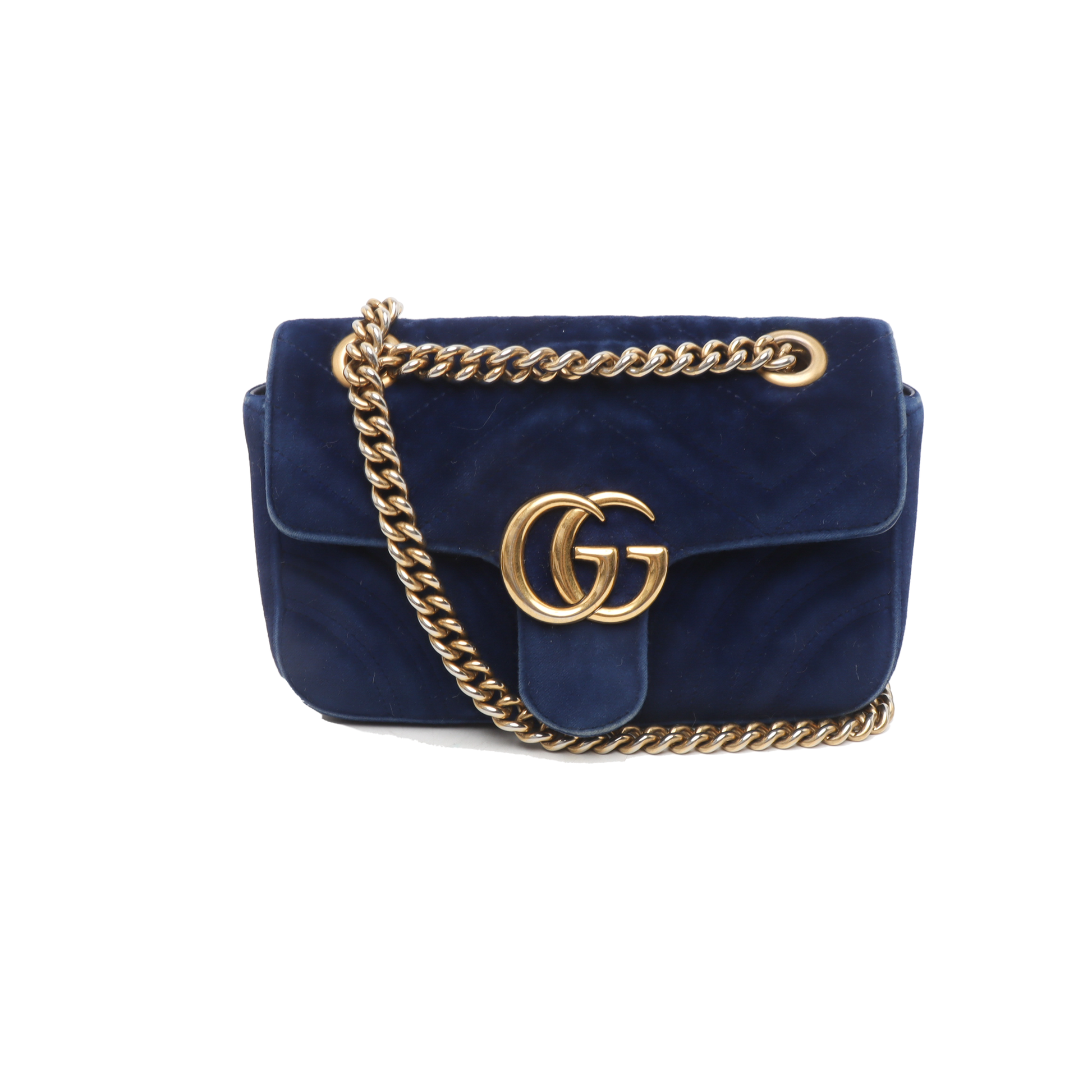 Gucci Marmont Mini Flap Navy Velvet Handbag