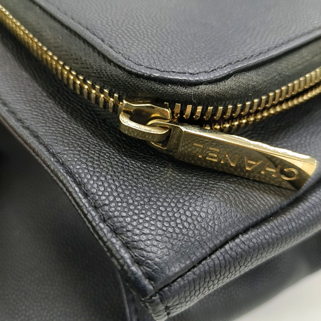 Chanel Business Affinity Large Black Caviar Leather Top Handle Crossbody Bag