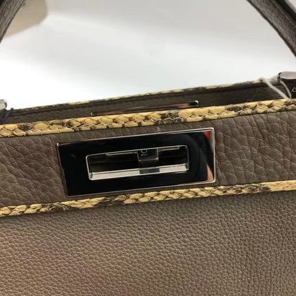 Fendi Peekaboo ISeeU Sellier Small Grey Leather with Python Skin Trimming