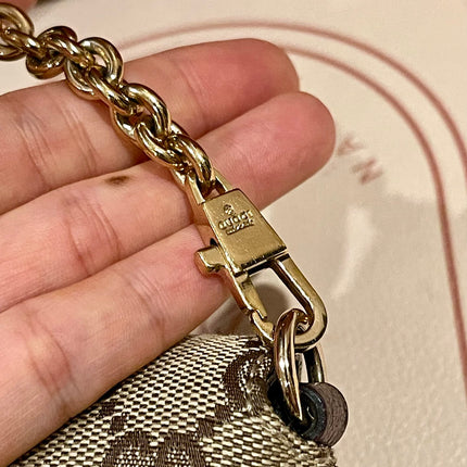 Sold Gucci Horsebit 1955 Chain Bag Gucci Monogram Iridescent Purple Leather and Gold Studs