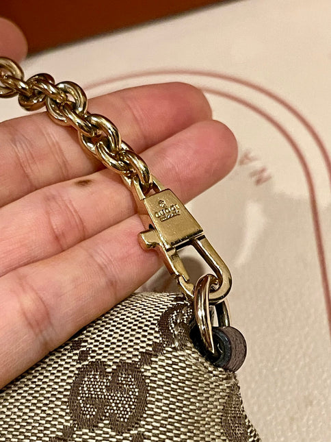 Sold Gucci Horsebit 1955 Chain Bag Gucci Monogram Iridescent Purple Leather and Gold Studs