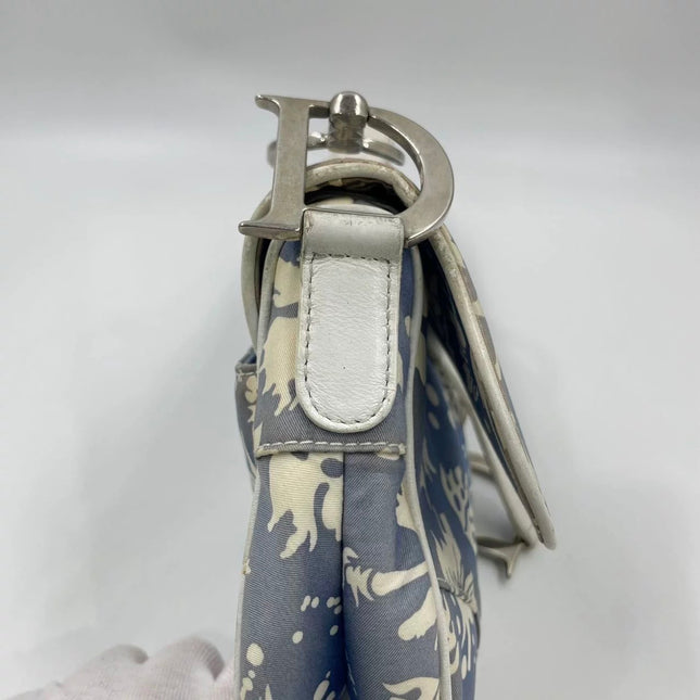 Dior Saddle Surf Chick Vintage John Galliano Blue White Shoulder Bag