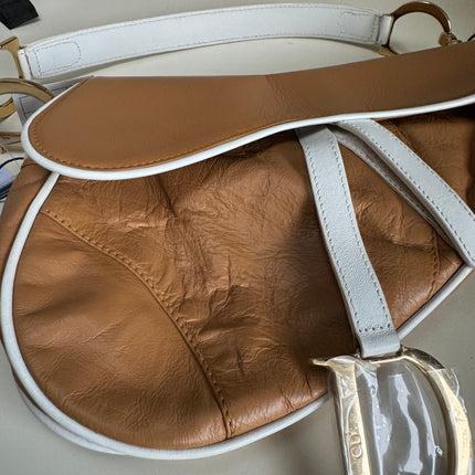 Dior Saddle Vintage Brown Leather and Silk Interior Shoulder Bag
