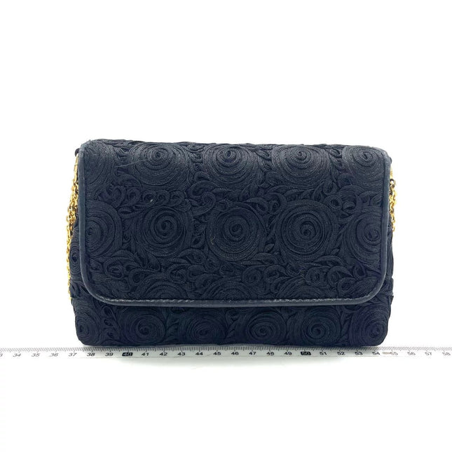 Chanel vintage Black Rose Knitted Fabric Gold Chain Flap Crossbody Bag