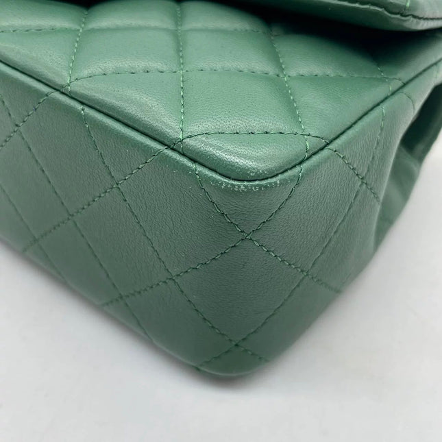 Chanel Classic Flap Mini 2019 Green Lambskin Leather Silver Hardware