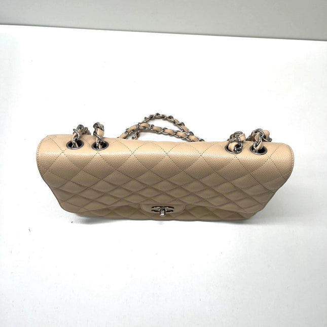 Chanel Classic Flap Jumbo 2009 Beige Caviar Leather Single Flap Silver Hardware