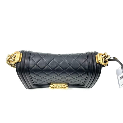 Chanel Le Boy Small Black Lambskin Leather Antiqued Gold Hardware