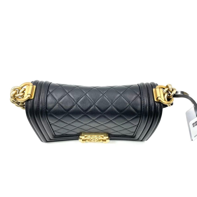 Chanel Le Boy Small Black Lambskin Leather Antiqued Gold Hardware