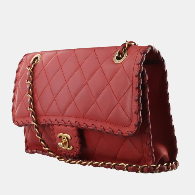 Chanel Classic Flap Medium Happy Stitch Red Aged Calfskin Leather Gold Hardware, 2015-2016