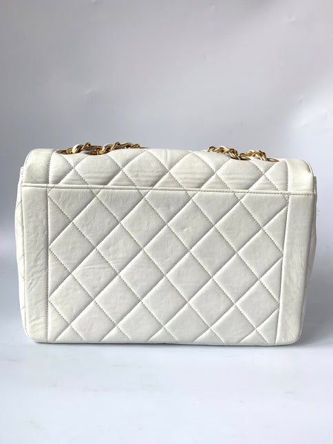 Sold Chanel Classic Flap 1996 White Leather 24k Gold Plated Giant CC Logo